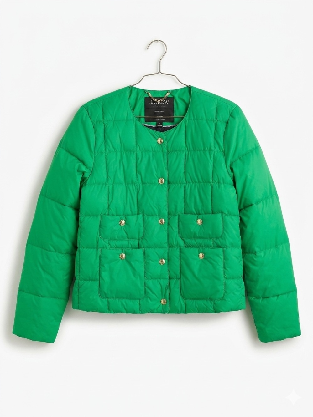 J.Crew Signature Puffer Lady Jacket in Kelly Green with Navy Interior – Size 6